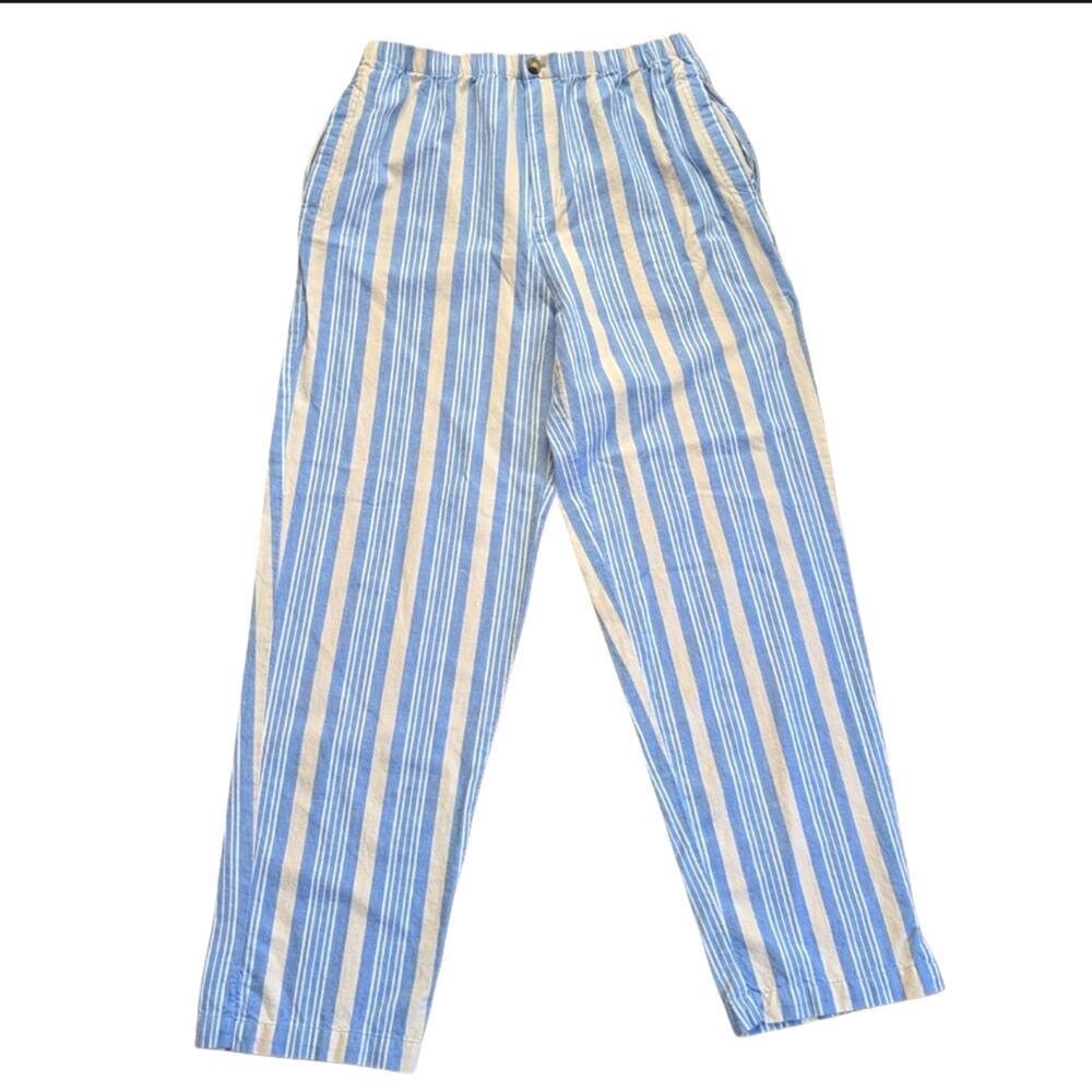 Orvis Lightweight Beachy 100% Cotton Pull On Striped Comfy Coastal Outdoor Pants